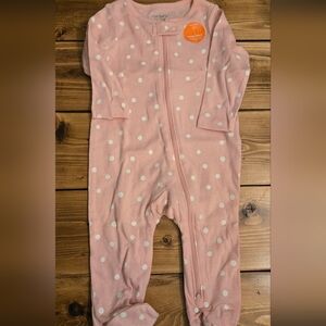 Carter's Baby Girl Pink and White Polka Dot Zip Up Pajama 3 To 6 Months
